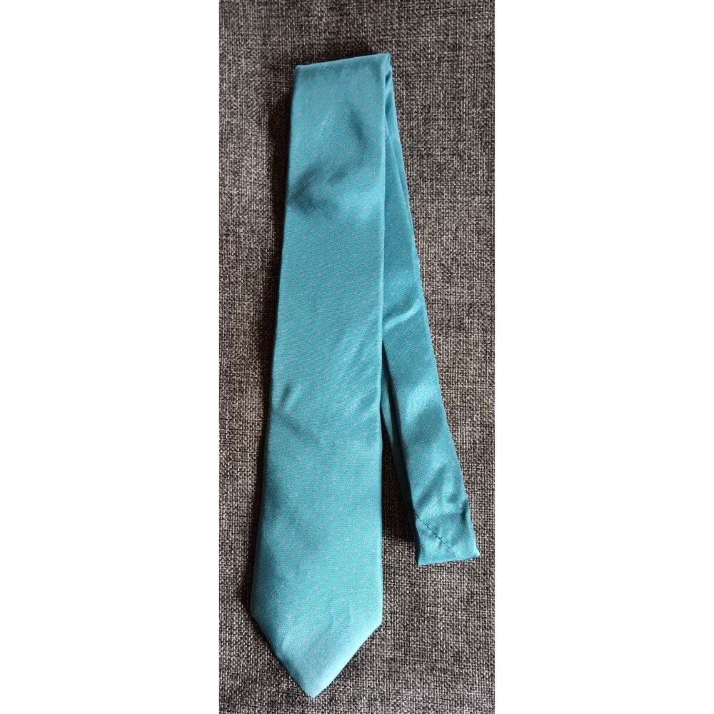 Dress Tie 70s 80s 90s Y2K Mens John Henry Silk Blue Polka Dot 3 Wide 55 Long